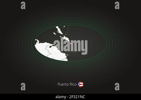 Puerto Rico map in dark color, oval map with neighboring countries. Vector map and flag of Puerto Rico Stock Vector