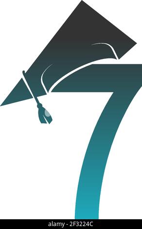Number 7 logo icon with graduation hat design vector illustration Stock Vector