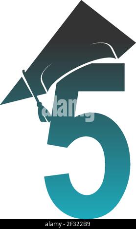 Number 5 logo icon with graduation hat design vector illustration Stock Vector