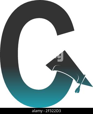 Letter C logo icon with graduation hat design vector illustration Stock Vector