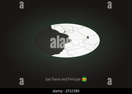Sao Tome and Principe map in dark color, oval map with neighboring countries. Vector map and flag of Sao Tome and Principe Stock Vector