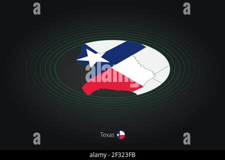 Texas map in dark color, oval map with neighboring US states. Vector map and flag of US state Texas Stock Vector