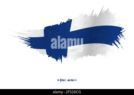 Flag of Finland in grunge style with waving effect, vector grunge brush stroke flag. Stock Vector