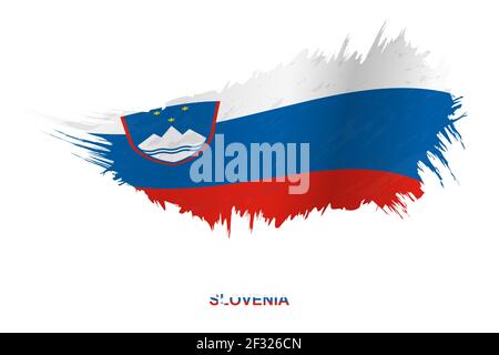 Flag of Slovenia in grunge style with waving effect, vector grunge brush stroke flag. Stock Vector