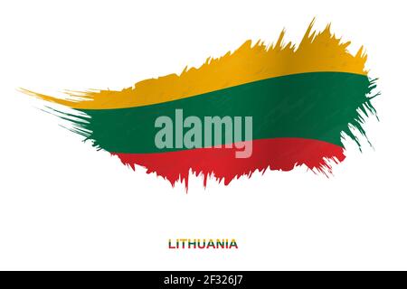 Flag of Lithuania in grunge style with waving effect, vector grunge brush stroke flag. Stock Vector