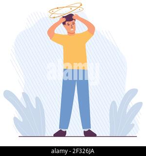 Person suffering from head ache.Isolated on white background.Vector flat illustration. Stock Vector