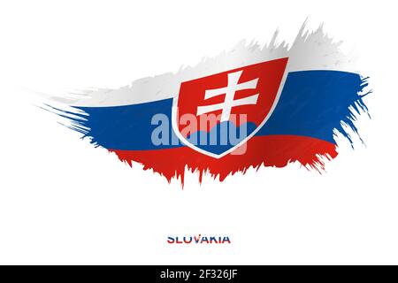 Flag of Slovakia in grunge style with waving effect, vector grunge brush stroke flag. Stock Vector