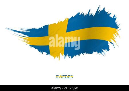 Flag of Sweden in grunge style with waving effect, vector grunge brush stroke flag. Stock Vector