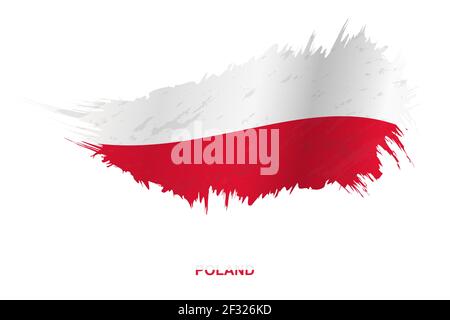 Flag of Poland in grunge style with waving effect, vector grunge brush stroke flag. Stock Vector