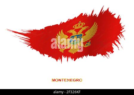 Flag of Montenegro in grunge style with waving effect, vector grunge brush stroke flag. Stock Vector