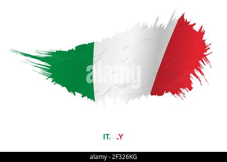 Flag of Italy in grunge style with waving effect, vector grunge brush stroke flag. Stock Vector