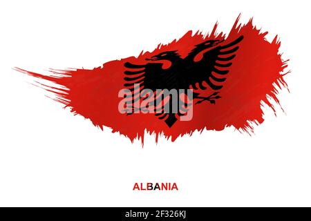 Flag of Albania in grunge style with waving effect, vector grunge brush stroke flag. Stock Vector