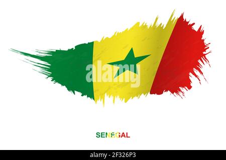 Flag of Senegal in grunge style with waving effect, vector grunge brush stroke flag. Stock Vector