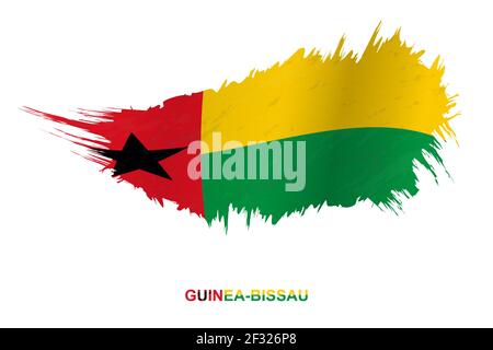 Flag of Guinea-Bissau in grunge style with waving effect, vector grunge brush stroke flag. Stock Vector