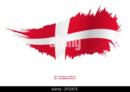 Flag of Denmark in grunge style with waving effect, vector grunge brush stroke flag. Stock Vector