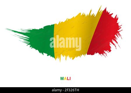 Flag of Mali in grunge style with waving effect, vector grunge brush stroke flag. Stock Vector