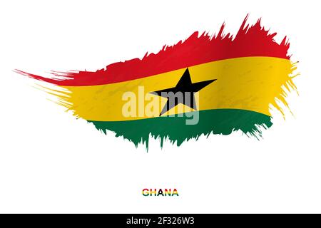 Flag of Ghana in grunge style with waving effect, vector grunge brush stroke flag. Stock Vector