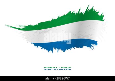 Flag of Sierra Leone in grunge style with waving effect, vector grunge brush stroke flag. Stock Vector