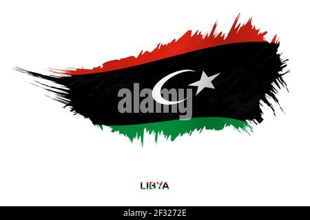 Flag of Libya in grunge style with waving effect, vector grunge brush stroke flag. Stock Vector