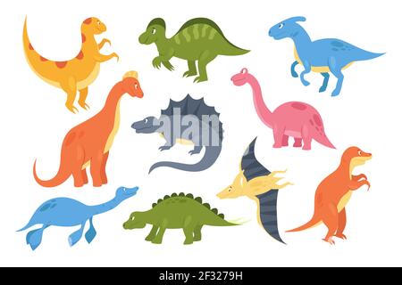Dinosaurs set, colorful prehistoric animal monsters, baby dino paleontology collection Stock Vector