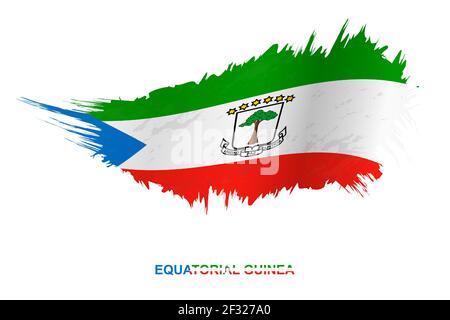 Flag of Equatorial Guinea in grunge style with waving effect, vector grunge brush stroke flag. Stock Vector