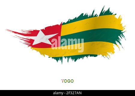 Flag of Togo in grunge style with waving effect, vector grunge brush stroke flag. Stock Vector