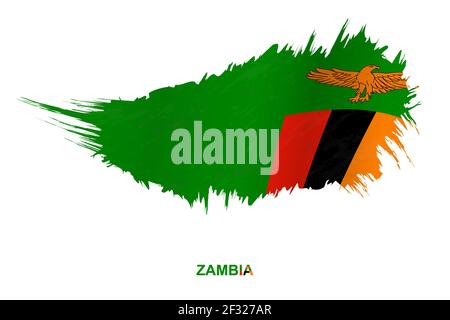 Flag of Zambia in grunge style with waving effect, vector grunge brush stroke flag. Stock Vector