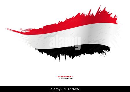 Flag of Yemen in grunge style with waving effect, vector grunge brush stroke flag. Stock Vector
