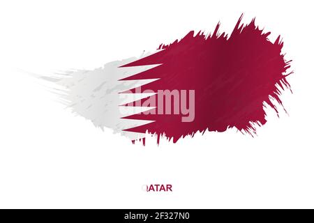 Flag of Qatar in grunge style with waving effect, vector grunge brush stroke flag. Stock Vector