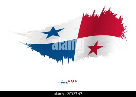 Flag of Panama in grunge style with waving effect, vector grunge brush stroke flag. Stock Vector