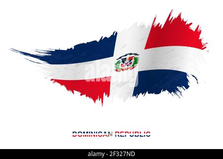 Flag of Dominican Republic in grunge style with waving effect, vector grunge brush stroke flag. Stock Vector