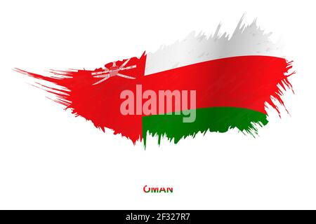 Flag of Oman in grunge style with waving effect, vector grunge brush stroke flag. Stock Vector