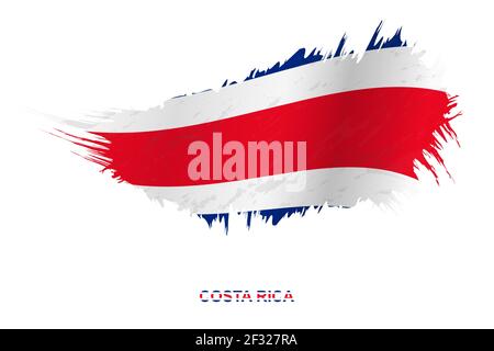 Flag of Costa Rica in grunge style with waving effect, vector grunge brush stroke flag. Stock Vector