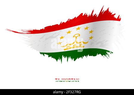 Flag of Tajikistan in grunge style with waving effect, vector grunge brush stroke flag. Stock Vector
