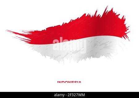 Flag of Indonesia in grunge style with waving effect, vector grunge brush stroke flag. Stock Vector