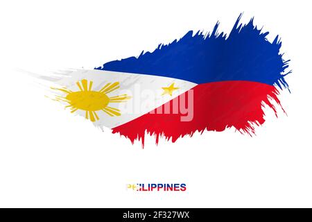 Flag of Philippines in grunge style with waving effect, vector grunge brush stroke flag. Stock Vector