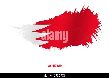 Flag of Bahrain in grunge style with waving effect, vector grunge brush stroke flag. Stock Vector