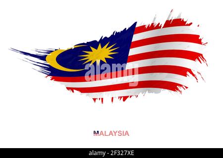 Flag of Malaysia in grunge style with waving effect, vector grunge brush stroke flag. Stock Vector