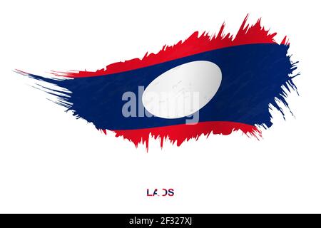 Flag of Laos in grunge style with waving effect, vector grunge brush stroke flag. Stock Vector