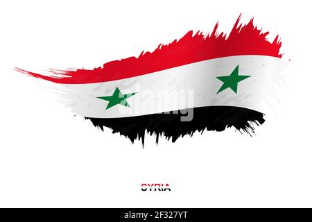 Flag of Syria in grunge style with waving effect, vector grunge brush stroke flag. Stock Vector