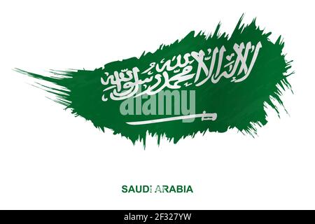 Flag of Saudi Arabia in grunge style with waving effect, vector grunge brush stroke flag. Stock Vector