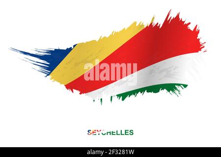 Flag of Seychelles in grunge style with waving effect, vector grunge brush stroke flag. Stock Vector