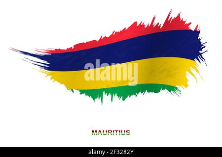 Flag of Mauritius in grunge style with waving effect, vector grunge brush stroke flag. Stock Vector