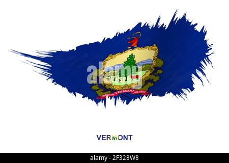 Flag of Vermont state in grunge style with waving effect, vector grunge brush stroke flag. Stock Vector