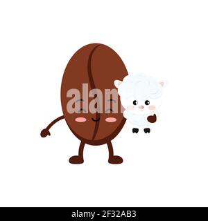Easter cute coffee bean with sheep icon isolated on white baclground. Stock Vector