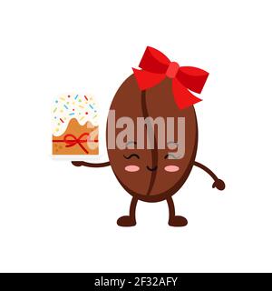 Easter cute coffee bean with easter cake isolated on white baclground. Stock Vector