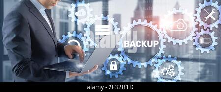 Backup Data recovery Cybersecurity. Mixed media technology concept. Stock Photo