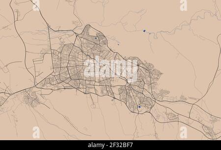 Vector map of Tabriz, Iran, State of Iran. Street map poster illustration. Tabriz map art. Stock Vector