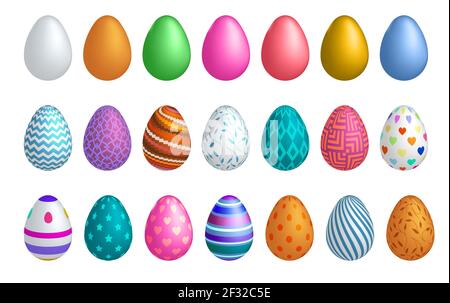 A large set of painted colored Christmas eggs in a realistic style for the Christian holiday of Easter. Vector illustration Stock Vector