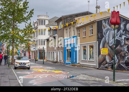 Reykjavik, Iceland, August 31, 2020: View of Laugavegur street in central Reykjavik, Iceland Stock Photo